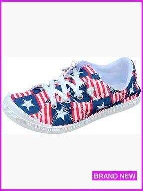 Canvas Sneakers with American Flag Print Casual Lace-Up Everyday Walking Shoes